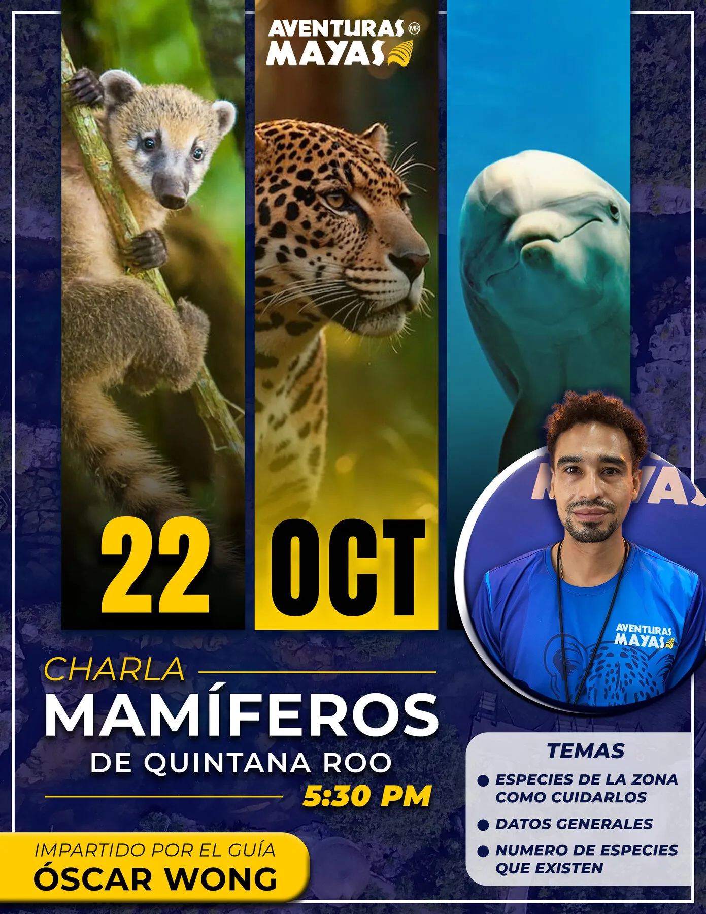 Cartel de la charla sobre mamíferos de Quintana Roo