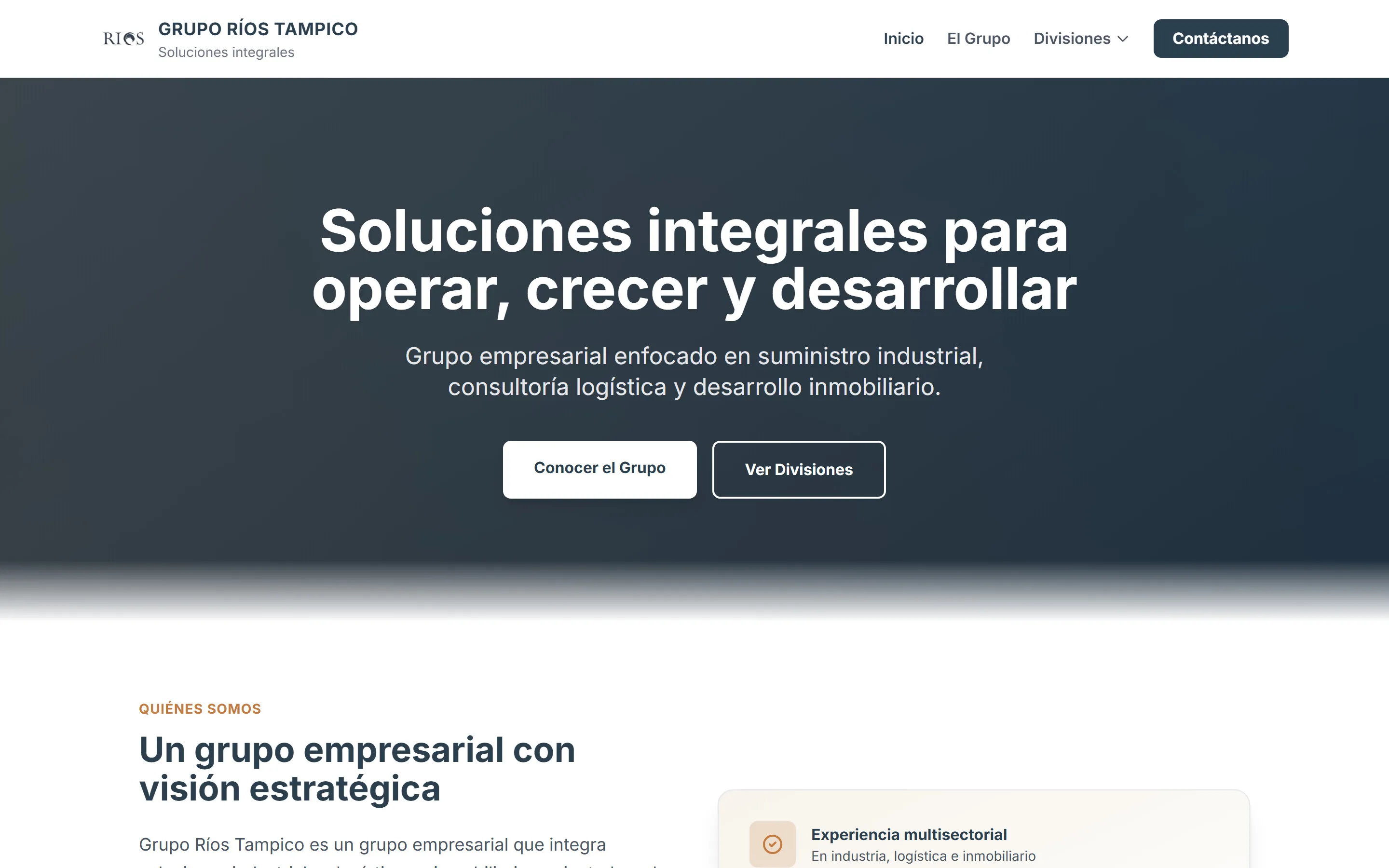 Portada del sitio web de Grupo Ríos Tampico
