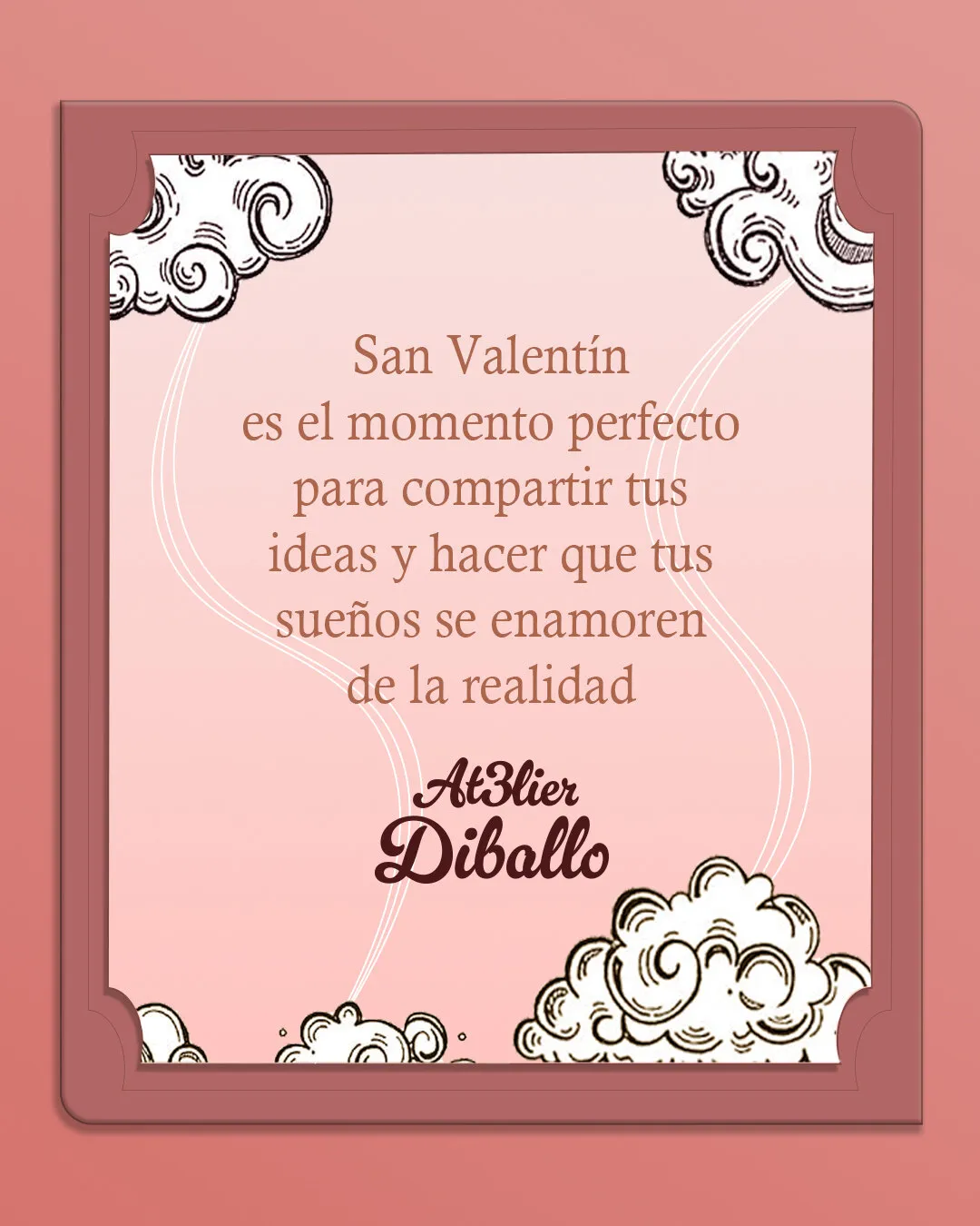 Ilustración de San Valentín con nubes grabadas